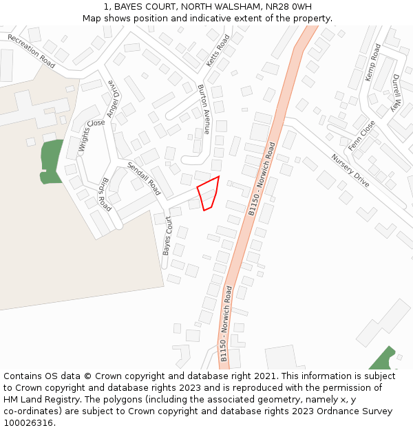 1, BAYES COURT, NORTH WALSHAM, NR28 0WH: Location map and indicative extent of plot