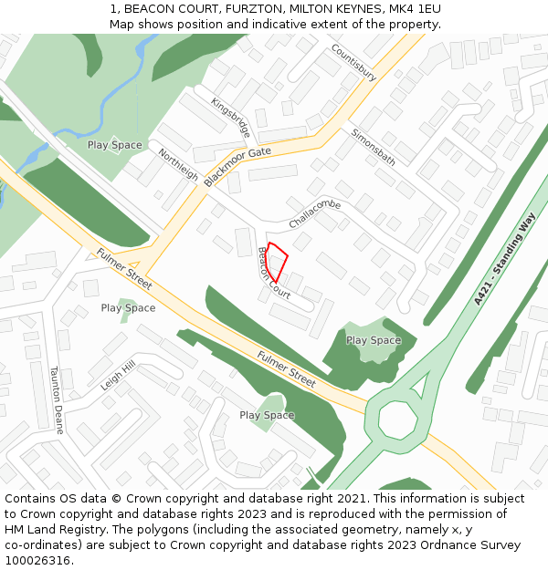 1, BEACON COURT, FURZTON, MILTON KEYNES, MK4 1EU: Location map and indicative extent of plot