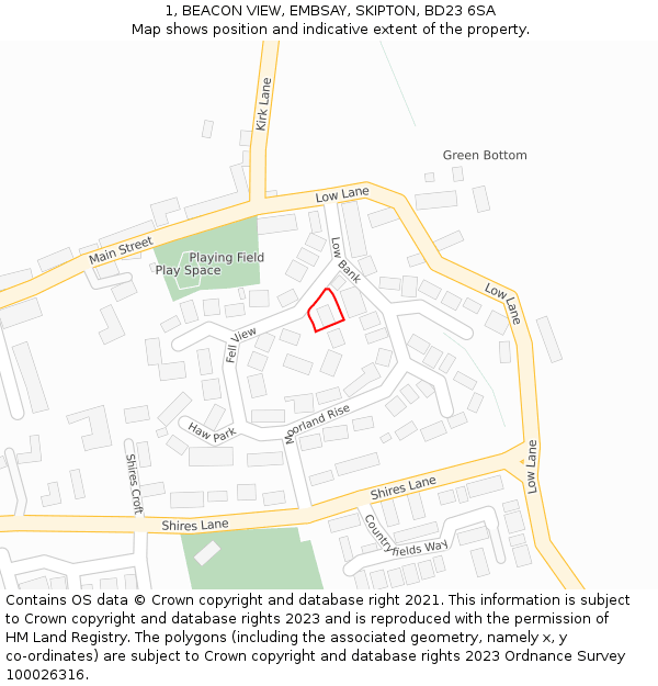 1, BEACON VIEW, EMBSAY, SKIPTON, BD23 6SA: Location map and indicative extent of plot