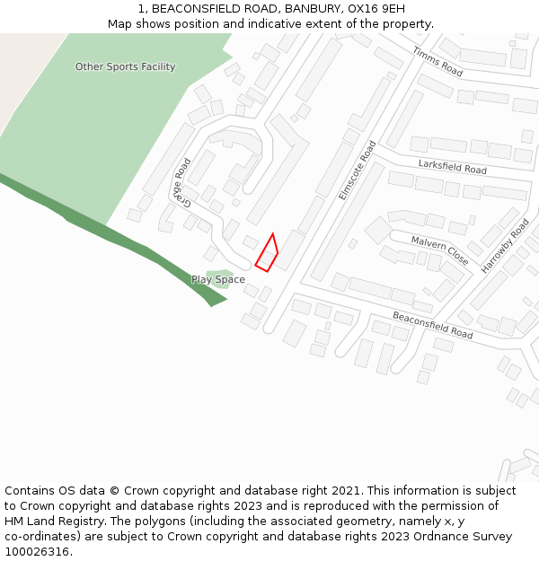 1, BEACONSFIELD ROAD, BANBURY, OX16 9EH: Location map and indicative extent of plot