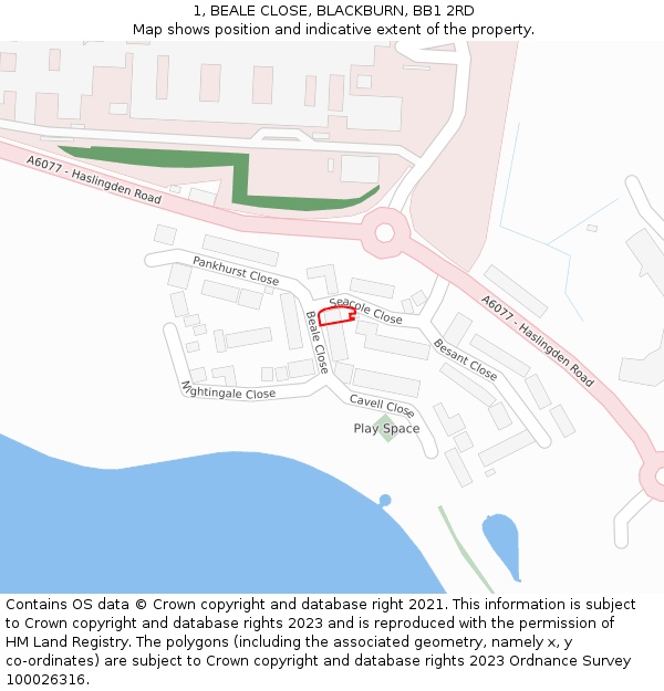 1, BEALE CLOSE, BLACKBURN, BB1 2RD: Location map and indicative extent of plot