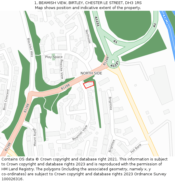 1, BEAMISH VIEW, BIRTLEY, CHESTER LE STREET, DH3 1RS: Location map and indicative extent of plot