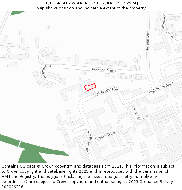 1, BEAMSLEY WALK, MENSTON, ILKLEY, LS29 6FJ: Location map and indicative extent of plot