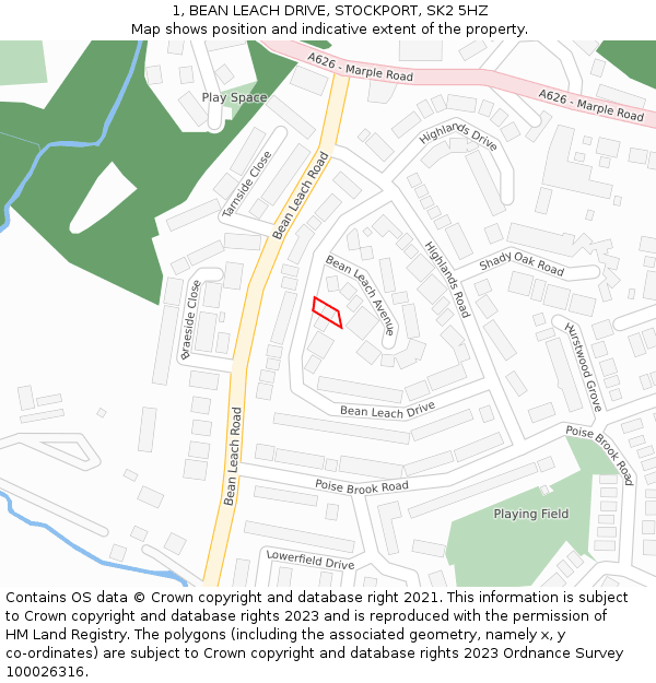 1, BEAN LEACH DRIVE, STOCKPORT, SK2 5HZ: Location map and indicative extent of plot
