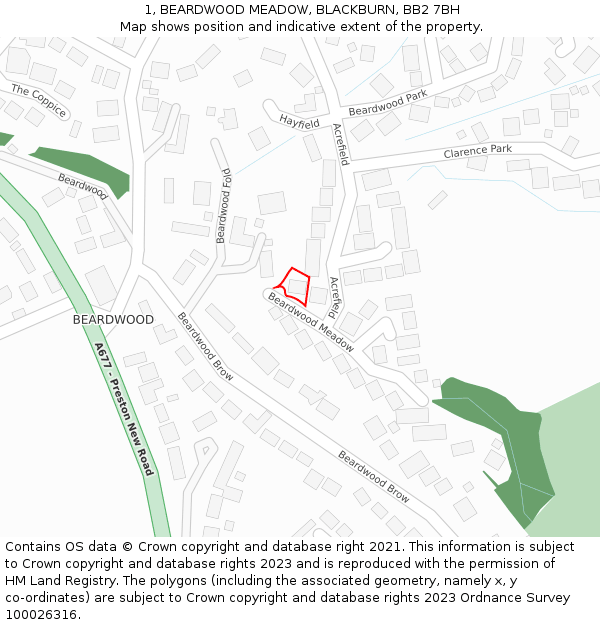 1, BEARDWOOD MEADOW, BLACKBURN, BB2 7BH: Location map and indicative extent of plot