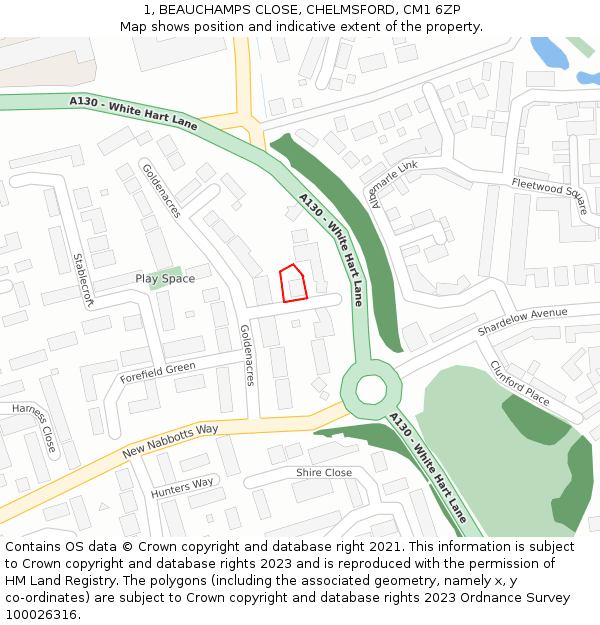 1, BEAUCHAMPS CLOSE, CHELMSFORD, CM1 6ZP: Location map and indicative extent of plot