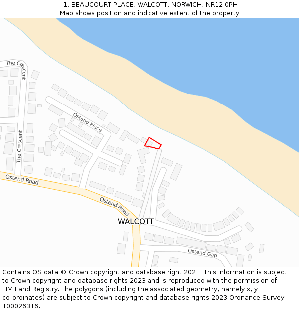1, BEAUCOURT PLACE, WALCOTT, NORWICH, NR12 0PH: Location map and indicative extent of plot