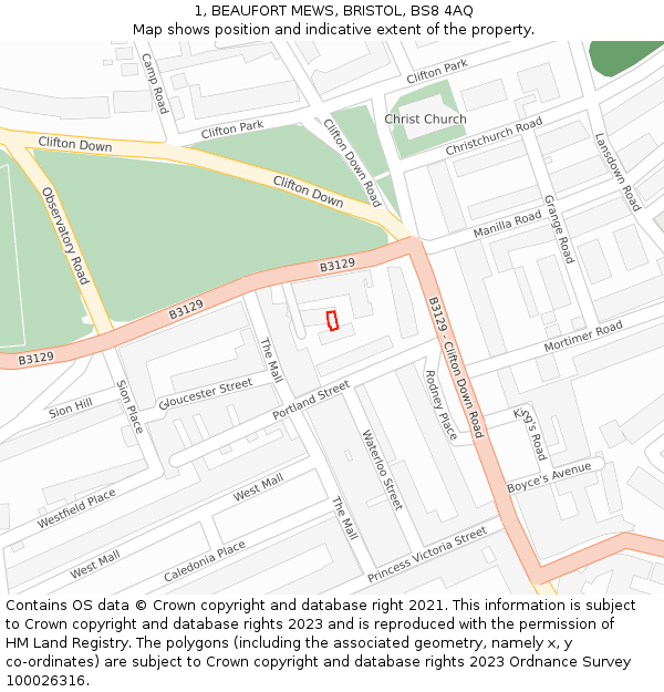 1, BEAUFORT MEWS, BRISTOL, BS8 4AQ: Location map and indicative extent of plot