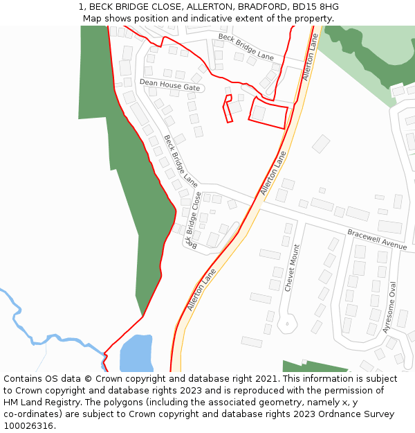 1, BECK BRIDGE CLOSE, ALLERTON, BRADFORD, BD15 8HG: Location map and indicative extent of plot