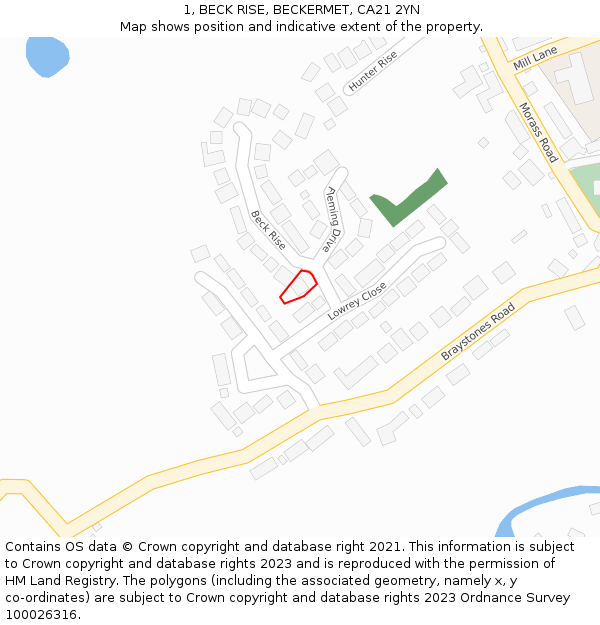 1, BECK RISE, BECKERMET, CA21 2YN: Location map and indicative extent of plot