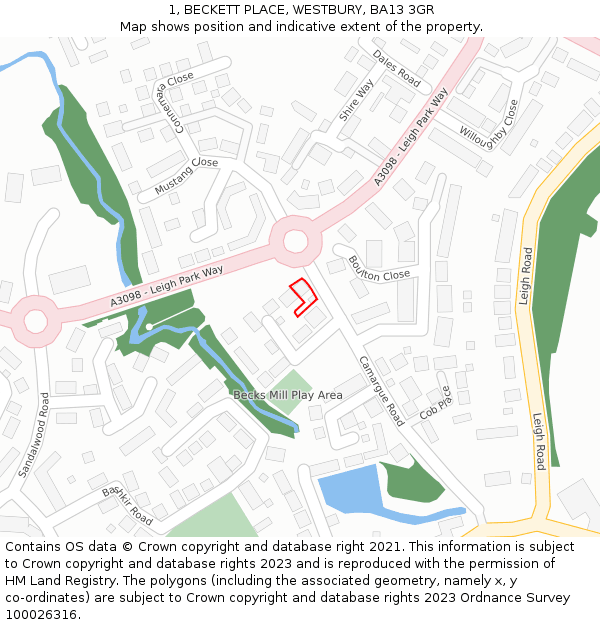 1, BECKETT PLACE, WESTBURY, BA13 3GR: Location map and indicative extent of plot