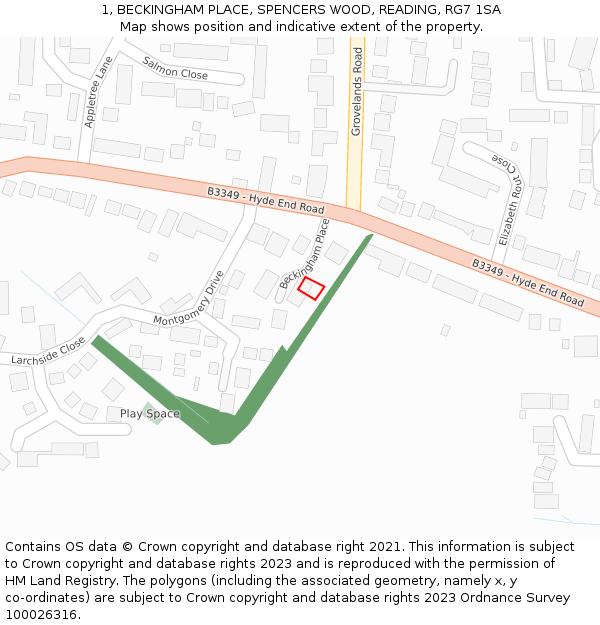 1, BECKINGHAM PLACE, SPENCERS WOOD, READING, RG7 1SA: Location map and indicative extent of plot