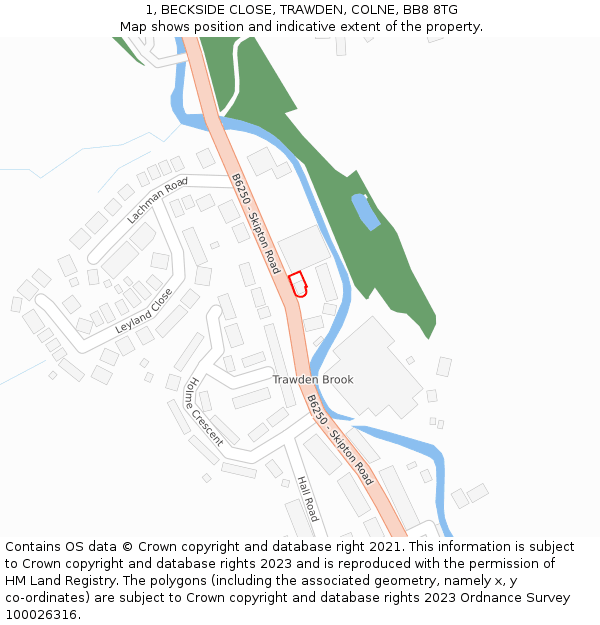 1, BECKSIDE CLOSE, TRAWDEN, COLNE, BB8 8TG: Location map and indicative extent of plot