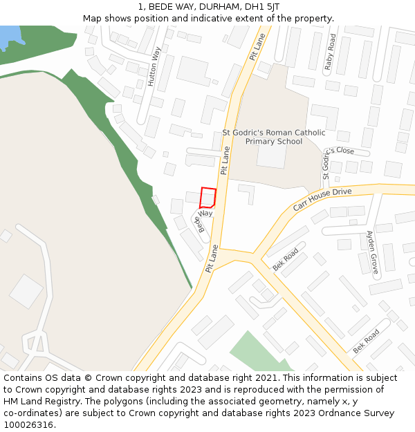 1, BEDE WAY, DURHAM, DH1 5JT: Location map and indicative extent of plot