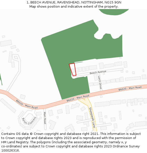 1, BEECH AVENUE, RAVENSHEAD, NOTTINGHAM, NG15 9GN: Location map and indicative extent of plot