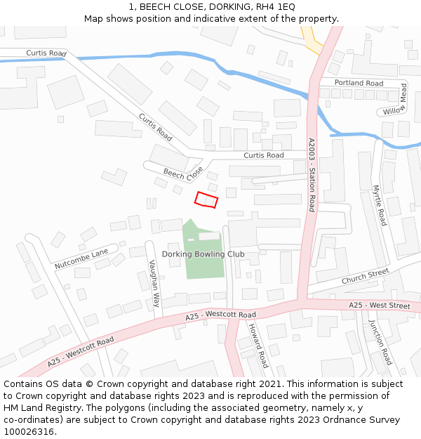 1, BEECH CLOSE, DORKING, RH4 1EQ: Location map and indicative extent of plot