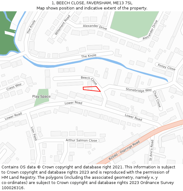 1, BEECH CLOSE, FAVERSHAM, ME13 7SL: Location map and indicative extent of plot