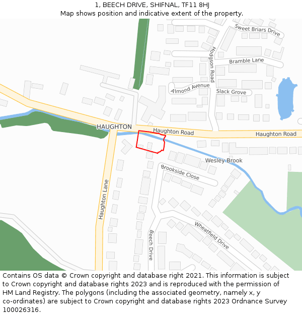 1, BEECH DRIVE, SHIFNAL, TF11 8HJ: Location map and indicative extent of plot