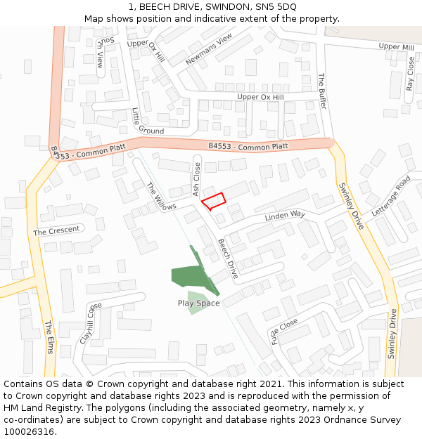 1, BEECH DRIVE, SWINDON, SN5 5DQ: Location map and indicative extent of plot