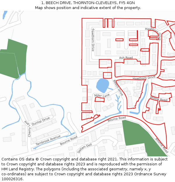 1, BEECH DRIVE, THORNTON-CLEVELEYS, FY5 4GN: Location map and indicative extent of plot