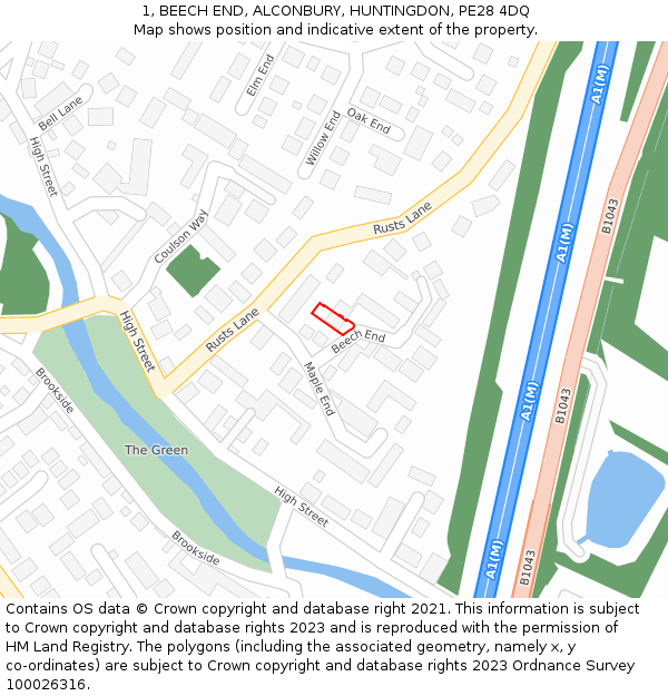 1, BEECH END, ALCONBURY, HUNTINGDON, PE28 4DQ: Location map and indicative extent of plot