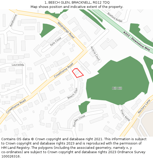1, BEECH GLEN, BRACKNELL, RG12 7DQ: Location map and indicative extent of plot