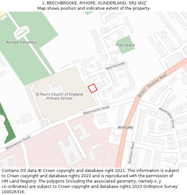 1, BEECHBROOKE, RYHOPE, SUNDERLAND, SR2 0NZ: Location map and indicative extent of plot