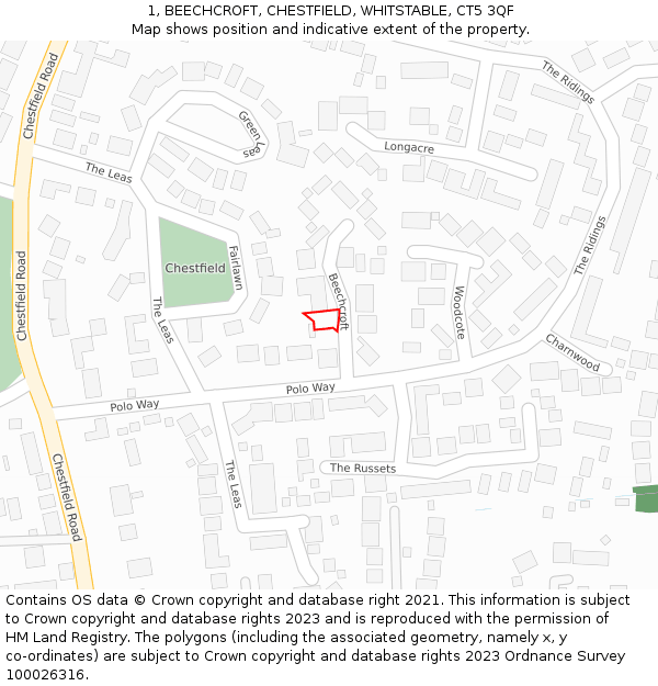 1, BEECHCROFT, CHESTFIELD, WHITSTABLE, CT5 3QF: Location map and indicative extent of plot