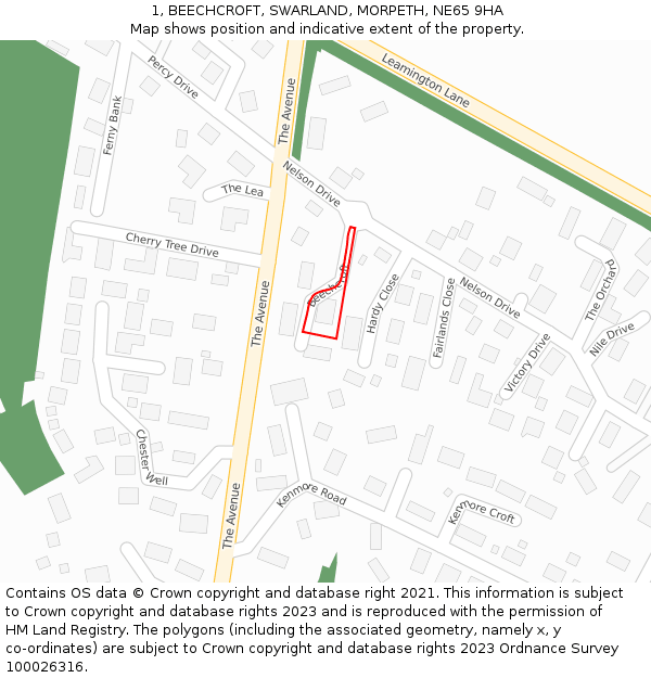 1, BEECHCROFT, SWARLAND, MORPETH, NE65 9HA: Location map and indicative extent of plot