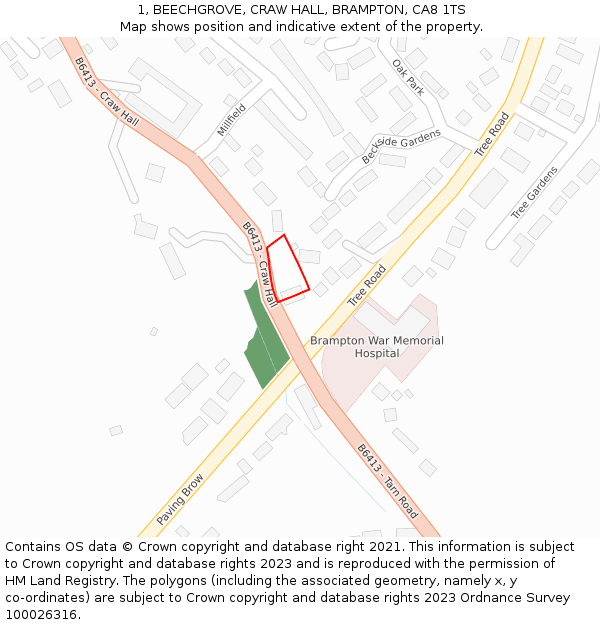 1, BEECHGROVE, CRAW HALL, BRAMPTON, CA8 1TS: Location map and indicative extent of plot