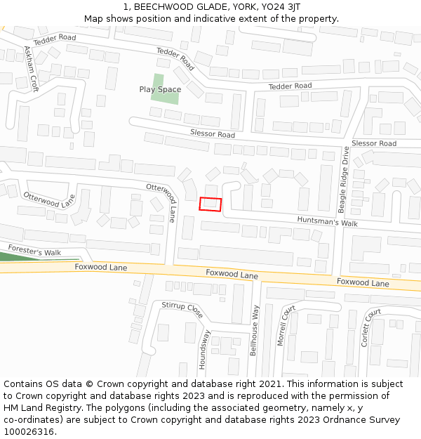 1, BEECHWOOD GLADE, YORK, YO24 3JT: Location map and indicative extent of plot