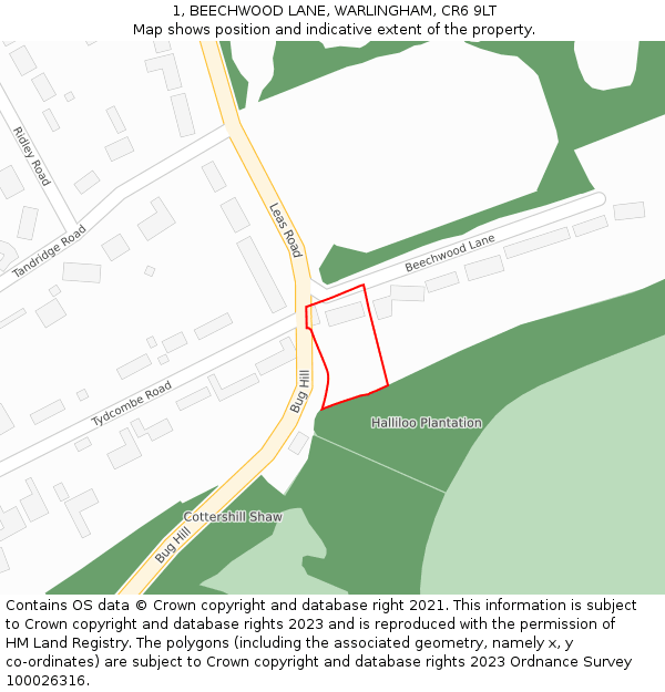 1, BEECHWOOD LANE, WARLINGHAM, CR6 9LT: Location map and indicative extent of plot