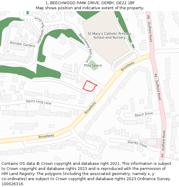 1, BEECHWOOD PARK DRIVE, DERBY, DE22 1BF: Location map and indicative extent of plot