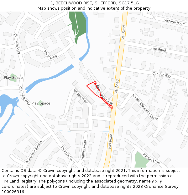 1, BEECHWOOD RISE, SHEFFORD, SG17 5LG: Location map and indicative extent of plot