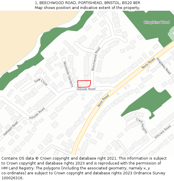 1, BEECHWOOD ROAD, PORTISHEAD, BRISTOL, BS20 8ER: Location map and indicative extent of plot