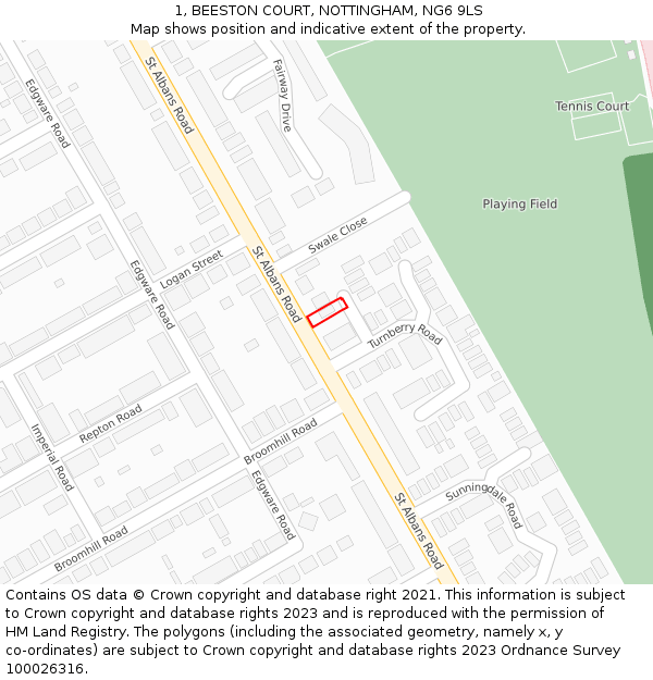 1, BEESTON COURT, NOTTINGHAM, NG6 9LS: Location map and indicative extent of plot