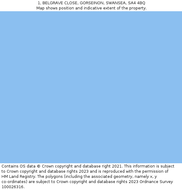 1, BELGRAVE CLOSE, GORSEINON, SWANSEA, SA4 4BQ: Location map and indicative extent of plot