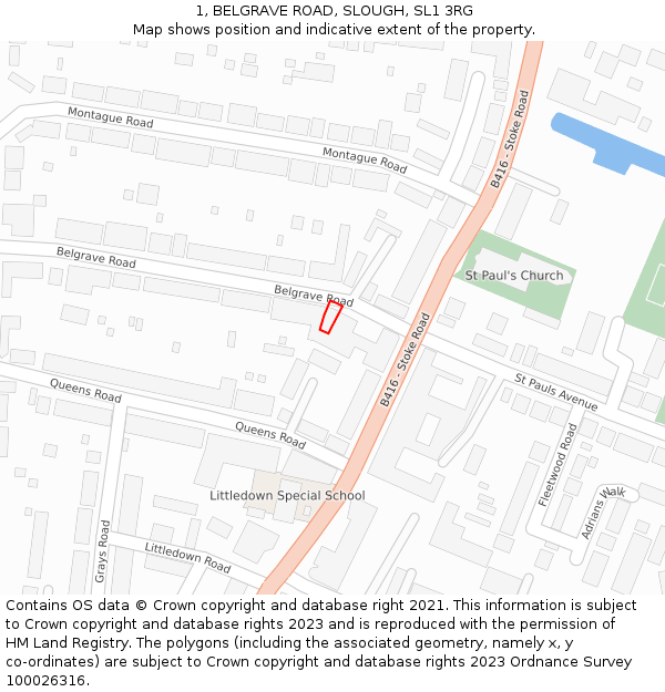 1, BELGRAVE ROAD, SLOUGH, SL1 3RG: Location map and indicative extent of plot