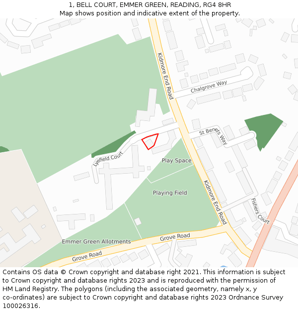 1, BELL COURT, EMMER GREEN, READING, RG4 8HR: Location map and indicative extent of plot