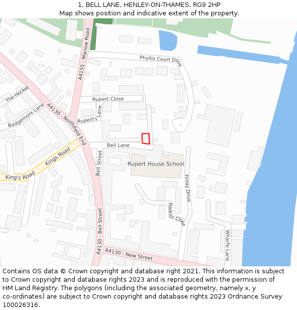 1, BELL LANE, HENLEY-ON-THAMES, RG9 2HP: Location map and indicative extent of plot