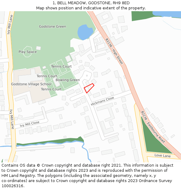 1, BELL MEADOW, GODSTONE, RH9 8ED: Location map and indicative extent of plot