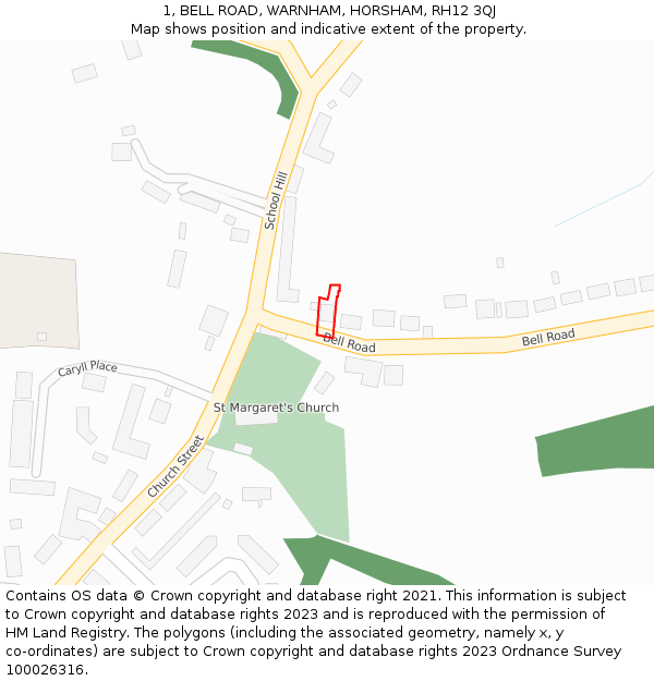 1, BELL ROAD, WARNHAM, HORSHAM, RH12 3QJ: Location map and indicative extent of plot