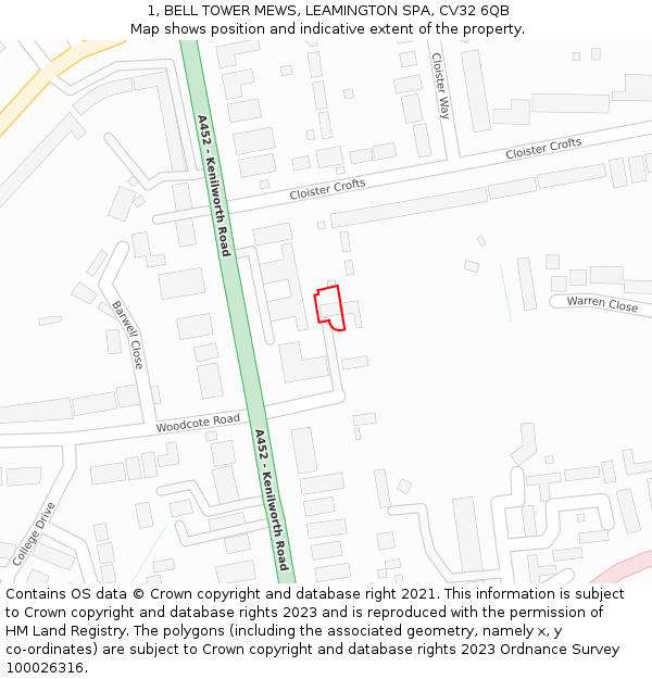 1, BELL TOWER MEWS, LEAMINGTON SPA, CV32 6QB: Location map and indicative extent of plot