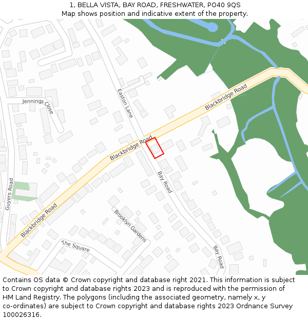 1, BELLA VISTA, BAY ROAD, FRESHWATER, PO40 9QS: Location map and indicative extent of plot