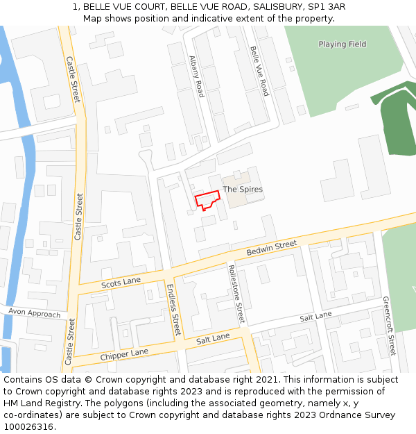 1, BELLE VUE COURT, BELLE VUE ROAD, SALISBURY, SP1 3AR: Location map and indicative extent of plot