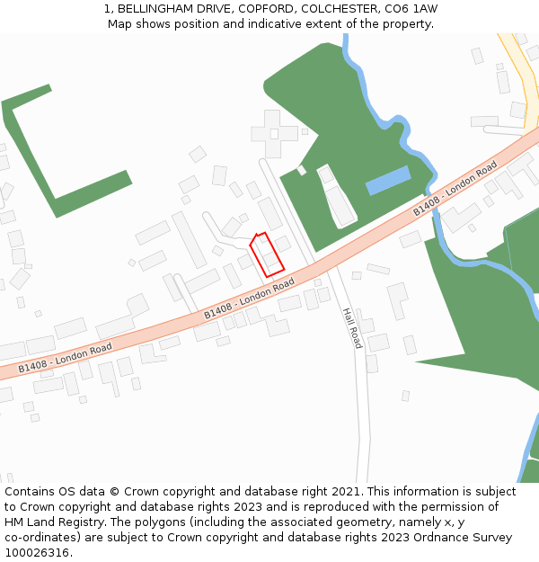 1, BELLINGHAM DRIVE, COPFORD, COLCHESTER, CO6 1AW: Location map and indicative extent of plot