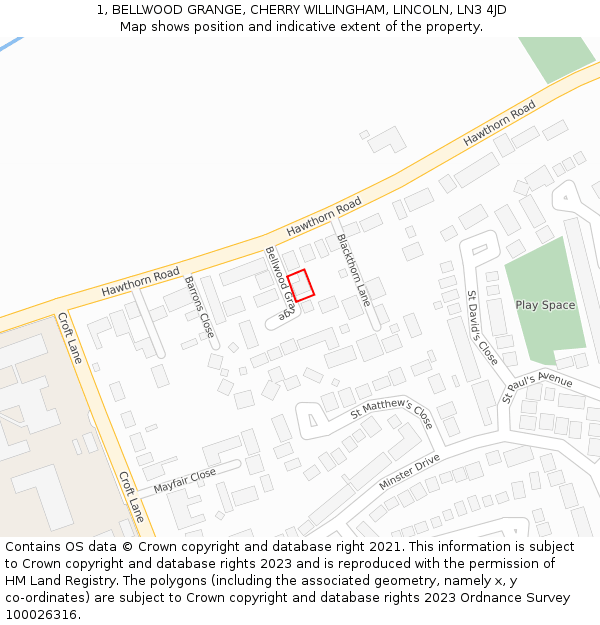 1, BELLWOOD GRANGE, CHERRY WILLINGHAM, LINCOLN, LN3 4JD: Location map and indicative extent of plot