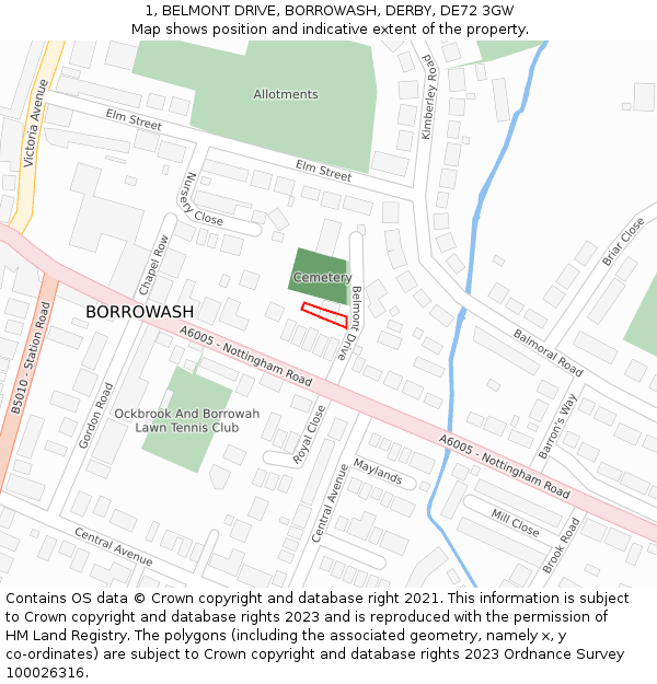 1, BELMONT DRIVE, BORROWASH, DERBY, DE72 3GW: Location map and indicative extent of plot