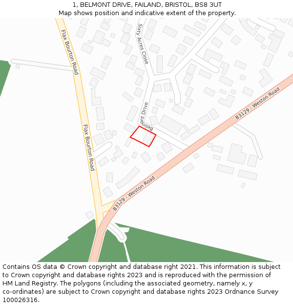 1, BELMONT DRIVE, FAILAND, BRISTOL, BS8 3UT: Location map and indicative extent of plot