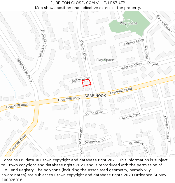 1, BELTON CLOSE, COALVILLE, LE67 4TP: Location map and indicative extent of plot